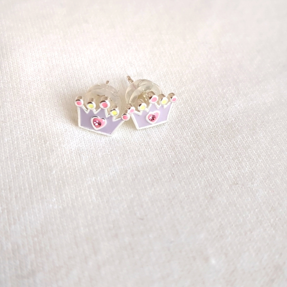 Children's Silver Crown Ear Studs
